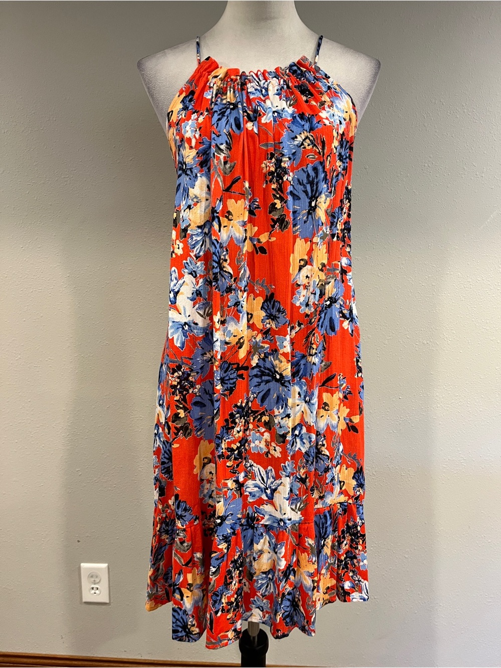 Easel Floral Halter mini Sundress in Red and Blue